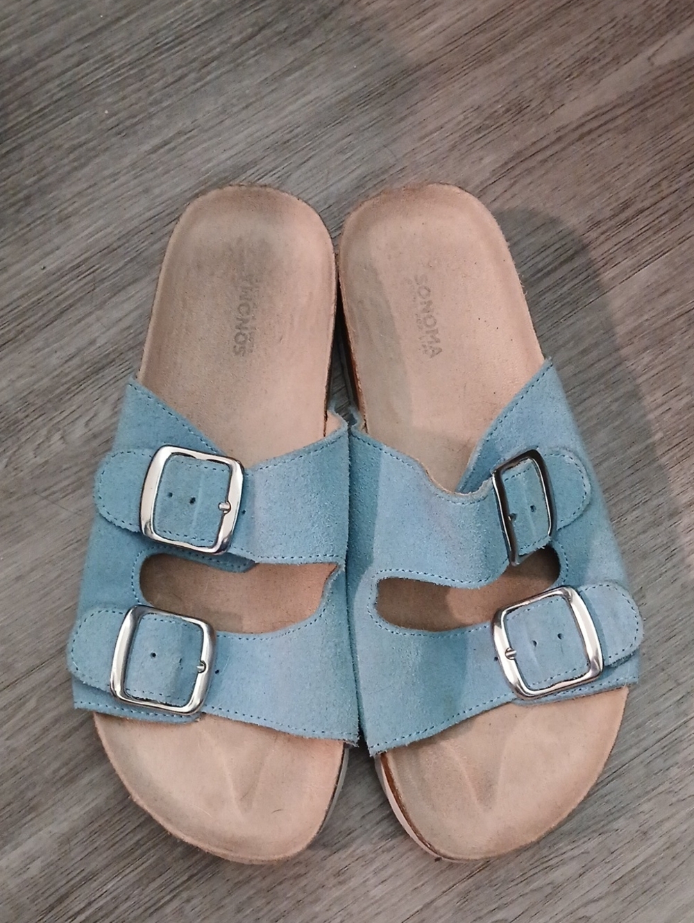 Sonoma Light Blue Suede Double Buckle Slide Mules